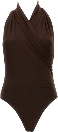 Andamane Brown Vina Plunging Halter Neck Stretch Bodysuit