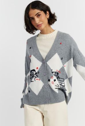 Chinti and Parker Wool Cashmere Peanuts Poker Cardigan in Grey Marl at Nordstrom, Size X-Large