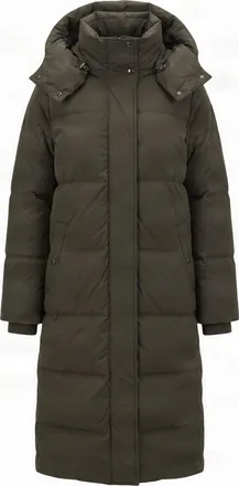 Woolrich Long Quilted Puffer Coat With Front Zip Closure And Hood