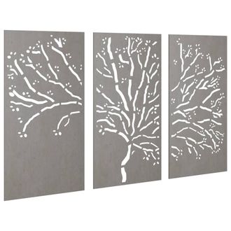 Berkfield Home Garden Wall Decorations 3 pcs 105x55 cm Corten Steel Tree Design in Brown