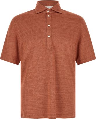 Brunello Cucinelli Orange Linen Polo Mens Shirt