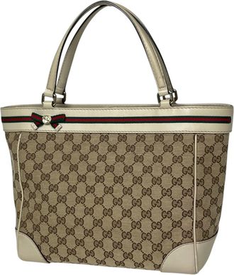 Gucci Beige Gg Canvas Leather Tote Bag (Pre-Owned)