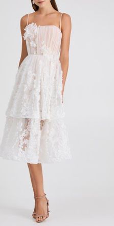 Helsi Juliette Floral Appliqu&eacute; Tiered Cocktail Midi Dress in Off White/Nude at Nordstrom, Size X-Large