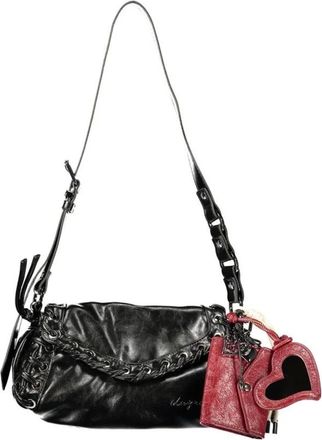 Desigual Schoudertas van imitatieleer met hartbedel - Dames - Tassen - Zwart - Maat: ONE Size Leer