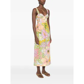 Farm Rio Floral Print Linen Dress - Orange