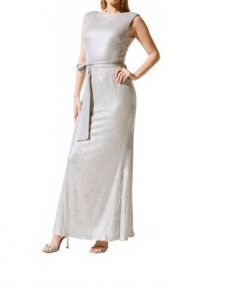 Joseph Ribkoff Womens Sequined Formal Evening Long Dress In Matte Silver
