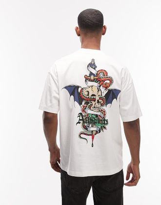 AllSaints Blade - T-shirt bianca con logo e stampa sul retro-Bianco