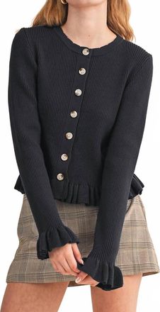 Merci Coquette Ribbed Cardigan In Black
