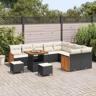vidaXL Conjunto De Sof&aacute; De Jard&iacute;n 12 Pcs Negro Y Crema 80 X 80 X 71 Cm Vidaxl