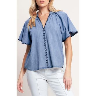 Flying Tomato Chambray Button Up Top in Light Indigo at Nordstrom Rack, Size Medium