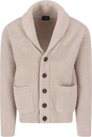 Drumohr Chunky Ribbed Knit Cardigan with Shawl Collar