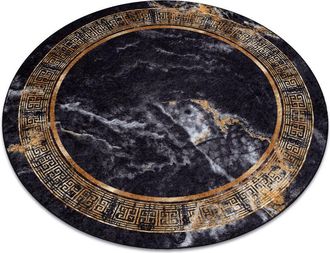RugsX Rugsx - Alfombra Lavable Miro 51199.806 Circulo M&aacute;rmol, Griego Antideslizante - Negro / Dorado Black Circulo 160 Cm