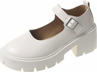 Generic Womens Chunky Platform Mary Janes Shoes Buckle Strap Round Toe Flats Flat Mouth Japanese Sweet Lolita Princess Shoes Black Platform Gothic Retro Shoes