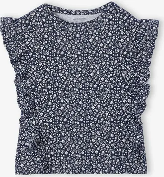 Vertbaudet M&auml;dchen Top mit Volants und Blumenmotiven, Recycling-Baumwolle marine