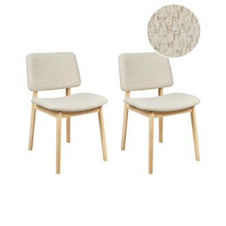 Beliani Beliani - Conjunto De 2 Sillas De Comedor Asiento De Boucl&eacute; Poli&eacute;ster Estructura De Madera Clara Blanco Crema Blane
