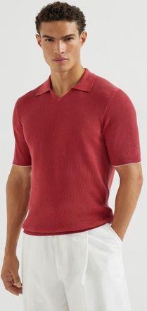 Brunello Cucinelli Cotton English rib knit polo in Red at Nordstrom, Size 50 It