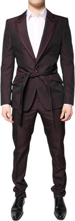Dolce & Gabbana Mens Maroon Single Breasted Formal 2 Piece Suit Polyester Wool Silk