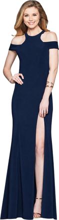 Faviana Slit Long Gown In Navy