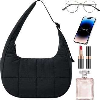 Generic Puffer Crescent Shoulder Bag - Quilted Nylon, Lightweight Underarm Purse, Large Capacity Tote, Soft Down Satchel, Boho Travel Gym Workout Carryall | F