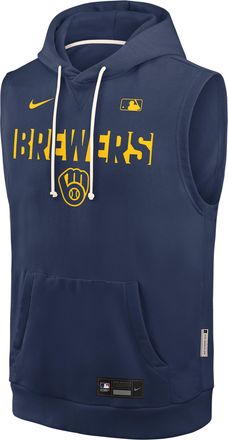 Nike Milwaukee Brewers Authentic Collection Standard Issue Nike Mens Dri-FIT MLB Sleeveless Pullover Hoodie in Blue | 03B444BMZB-4T2