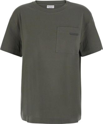 Brunello Cucinelli Monili Katoen Jersey T-shirt - Dames - T-shirts - Groen - L - Katoen - Tops