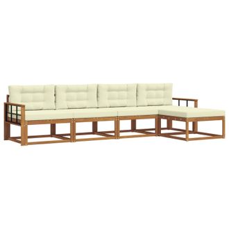 vidaXL Conjunto De Sof&aacute;s De Exterior Con Coj&iacute;n 5 Pcs Natural Y Crema Vidaxl