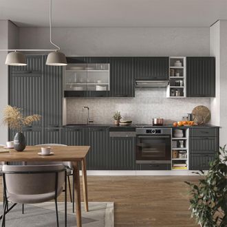 Vicco Mueble De Cocina Fame-line, Antracita Casa De Campo/blanco, 355 Cm, Et Roble