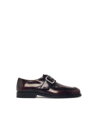 Marni Burgundy Leather Loafers With Buckled Strap And Polished Finish