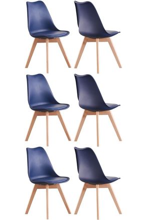 Life Interiors Set of 6 Scandinavian Dining Chairs Leather Cushions Solid Wood Legs in Royal