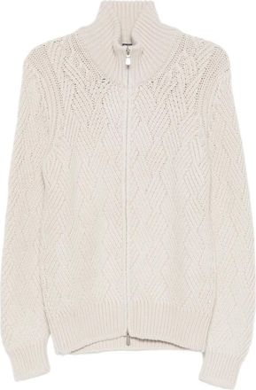 Barba Cardigan in maglia a trecce con zip - Toni neutri