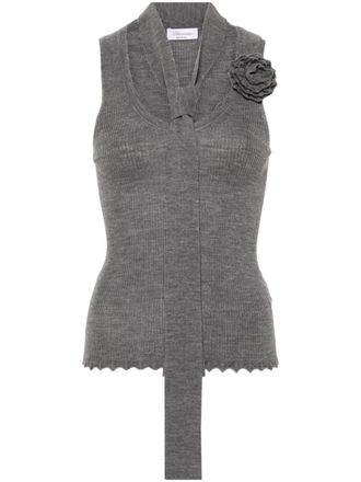 Blumarine floral-appliqu&eacute; knitted tank top - Grey