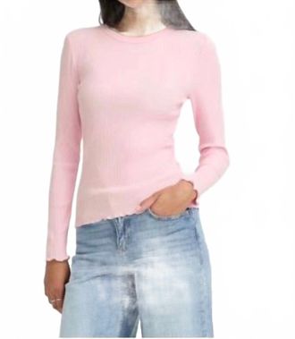 b.young Sinne Long Sleeve Ribbed Tee In Light Pink