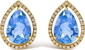 House of Brilliance 18K Yellow Gold 9x13 MM Blue Flourite Pear Halo Stud Earrings 1/2 Cttw Diamond at Nordstrom