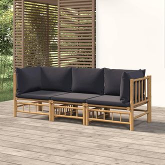 vidaXL Vidaxl - Set De Muebles De Jard&iacute;n 3 Piezas Bamb&uacute; Con Cojines Gris Oscuro