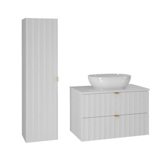Petits Meubles Set de muebles con lavabo y columna estratificado Blanco