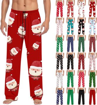 Generic Mens Christmas Print Pyjama Bottoms with Drawstring Festive Sleepwear Loungewear Comfortable Lounge Trousers for Winter Holiday Christmas Idea Pyjama 