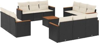 vidaXL Set De Sof&aacute;s De Jard&iacute;n Y Cojines 13 Pzas Rat&aacute;n Sint&eacute;tico Negro Vidaxl