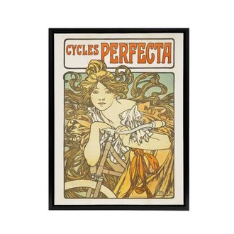 Artery8 Cycles Perfecta Vintage Bike Advert Framed Canvas Wall Art Print Mucha in Orange | Size: W24 x H32