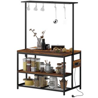 OEM Estanter&iacute;a De Cocina Con Puertos Usb Tomas De Corriente Y Almacenaje Con Baldas Ganchos Y Encimera Amplia 116x70x182 Cm