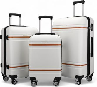 Infinity Leather Harde crèmekleurige witte handbagagekofferset, robuuste ABS lichtgewicht bagage, vakantietas