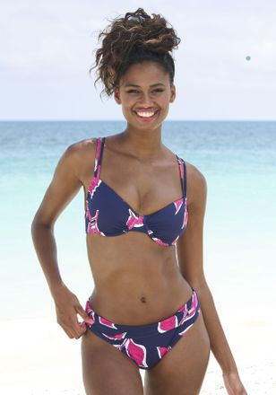 Lascana B&uuml;gel-Bikini-Top LASCANA, Damen, Gr. 36, Cup F, blau (marine, bedruckt), Microfaser, Polyamid, bedruckt, Bikini-Oberteile B&uuml;gel-Bikini-Top, im Bl&auml;tter
