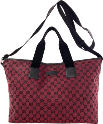 Gucci Black Red Color Canvas Tote Bag (Pre-Owned)