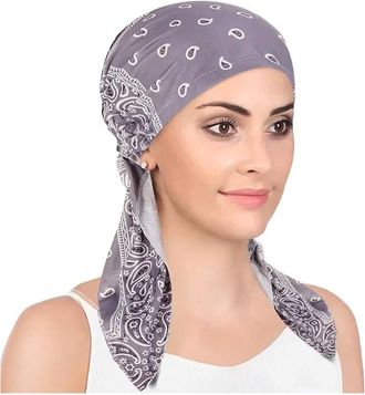 Generic Women Chemo Beanie Scarf Soft Turban Cap Floral Head Wraps Cotton Fabric Head Wear Alopecia Bandana Head Cover (Grey Paisley)