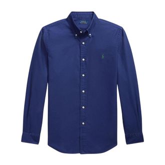 Polo Ralph Lauren Overhemden, Heren, Blauw, S, Katoen, Slim Fit Garment-Dyed Oxford Shirt