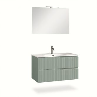 Aquadesign Mueble de ba&ntilde;o de 4 piezas en mdf verde salvia
