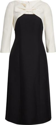 Valentino Bow Colorblock Crepe Couture Midi Dress in Black/Ivory at Nordstrom, Size 4 Us