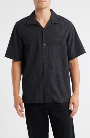Nn.07 Julio 5721 Cotton Seersucker Camp Shirt in Black at Nordstrom, Size Xx-Large