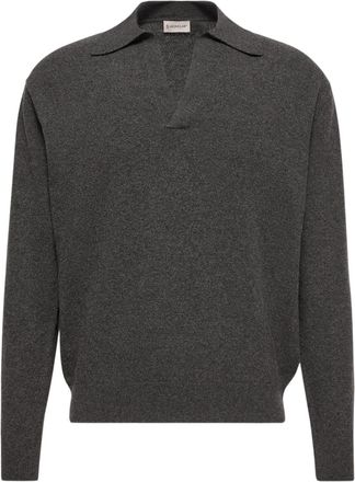 Moncler Moncler Wool & Cashmere Long Sleeve Polo Shirt, Men, Grey, Size: 3xl