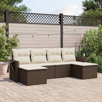 vidaXL Set Sof&aacute;s De Jard&iacute;n 6 Piezas Y Cojines Rat&aacute;n Sint&eacute;tico Marr&oacute;n Vidaxl