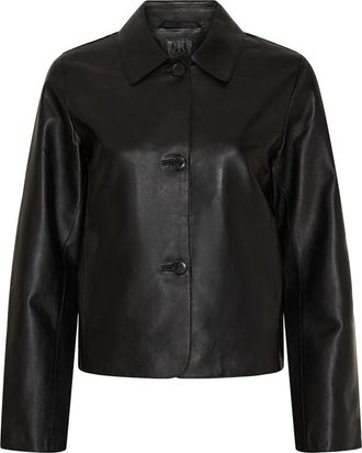 Notyz Lamsleren Jas met Knoopsluiting - Dames - Leren en Su&egrave;de Jassen - Zwart - 2XL - Leer - Jassen